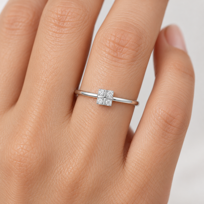 Dainty Square Silver Ring - Model worn