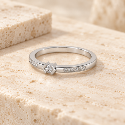 Blissed Solitaire Silver Ring - White Gold - Aesthetic square image