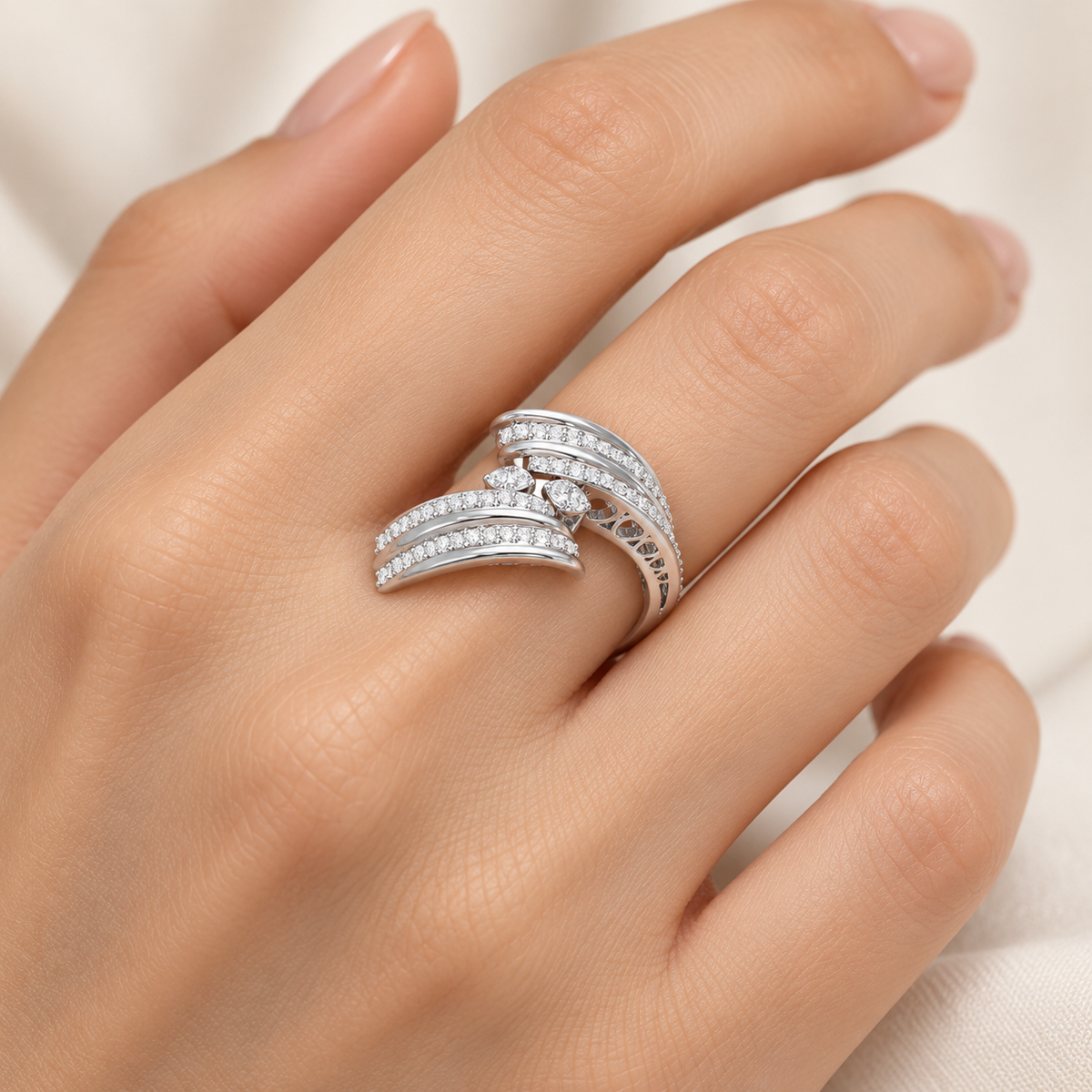 Cosmic Charm Silver Ring square model-worn