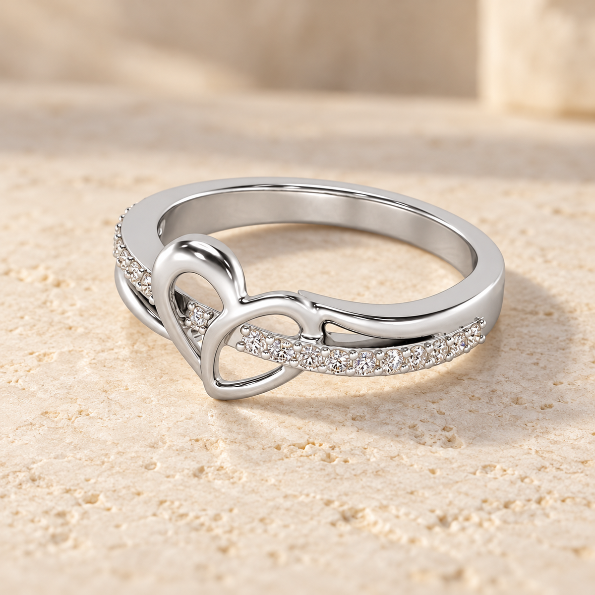 Sling Heart Silver Ring — White Gold aesthetic