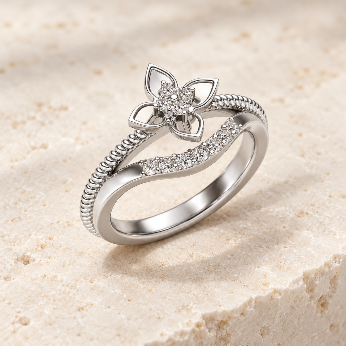 Cue Flower Silver Ring square aesthetic