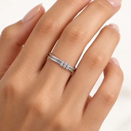 Celestial Charm Silver Ring square model-worn