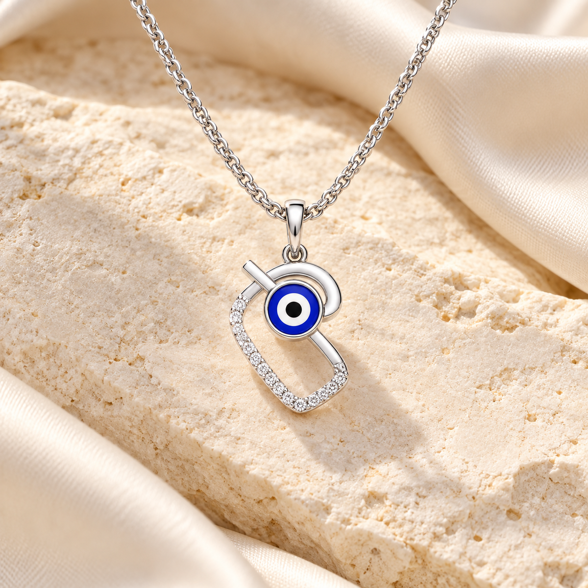 Eye of Fortune Silver Pendant - White Gold - Aesthetic
