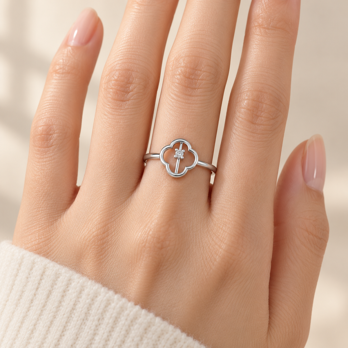 Fenced Flora Silver Ring white model image