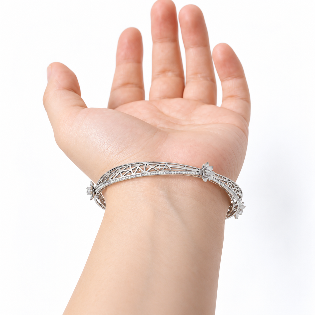 Finlay White Gold Bangles worn on wrist