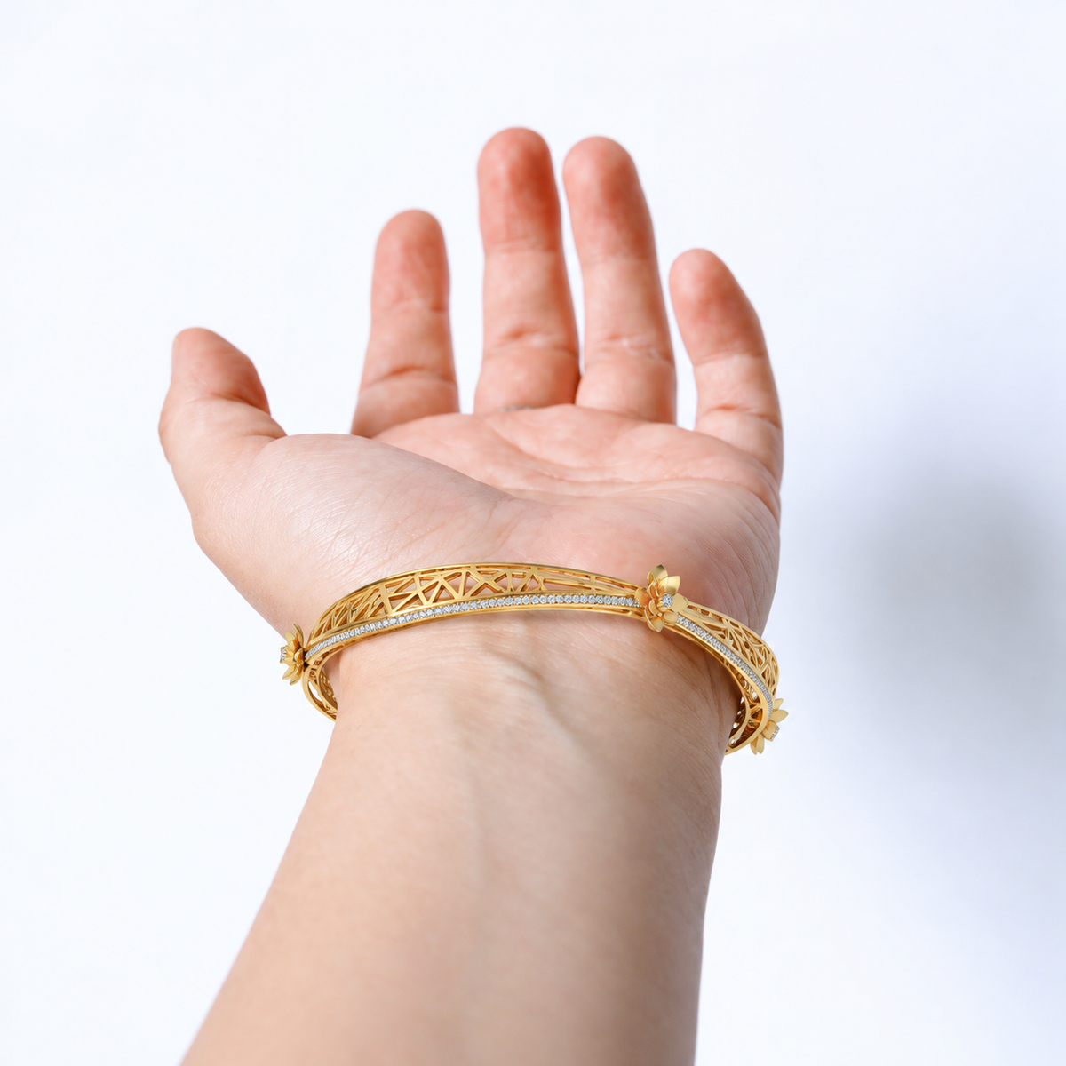 Finlay Yellow Gold Bangles worn on wrist