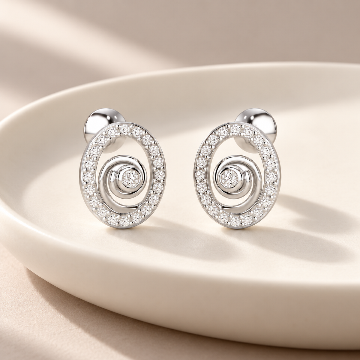 Fire Spark Silver Stud Earrings - White Gold - Aesthetic