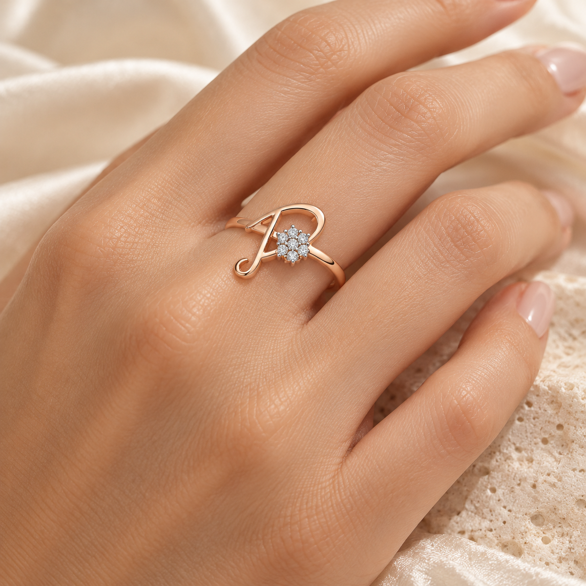 Flora D Silver Ring - Rose Gold - Model