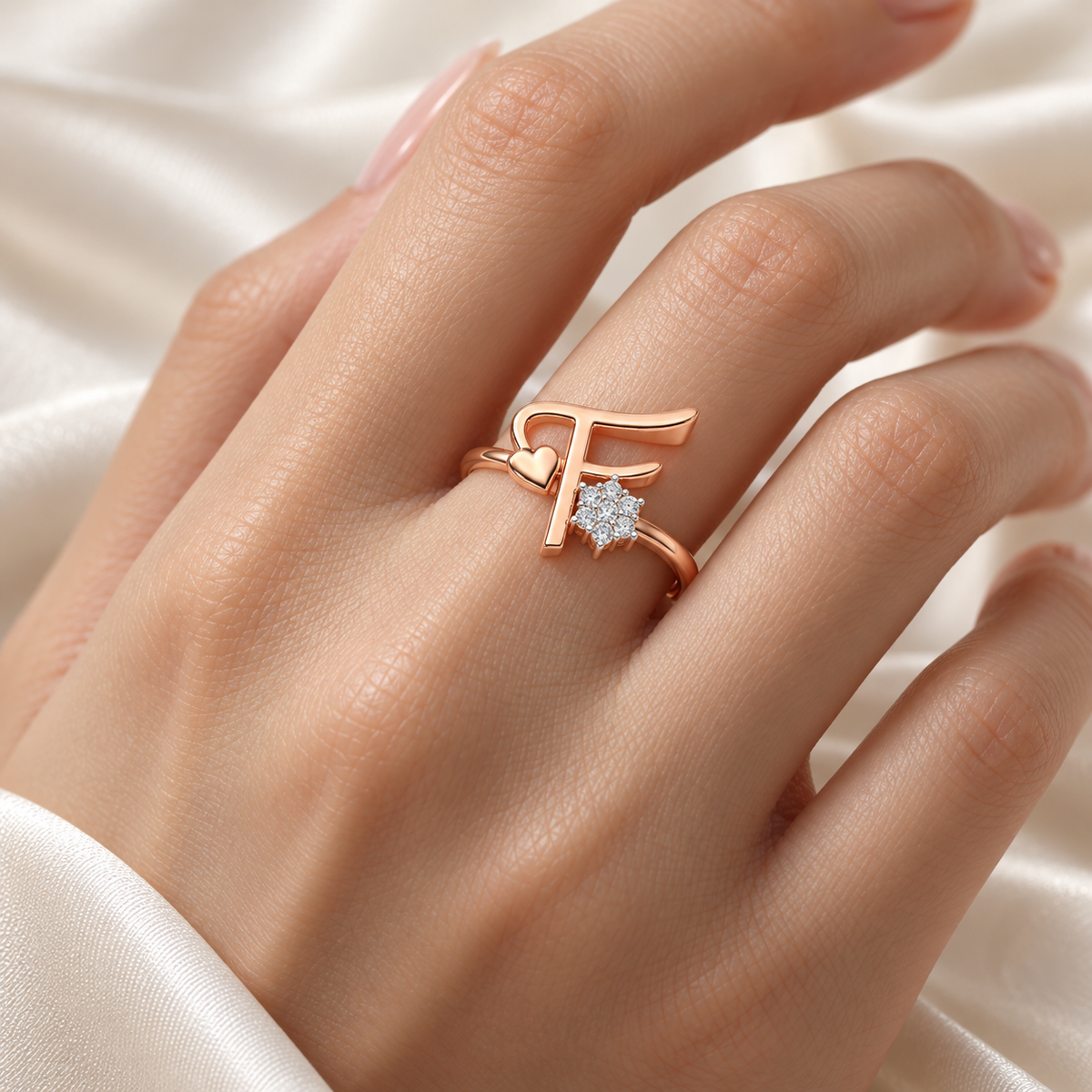Flora F Silver Ring - Rose Gold - Model