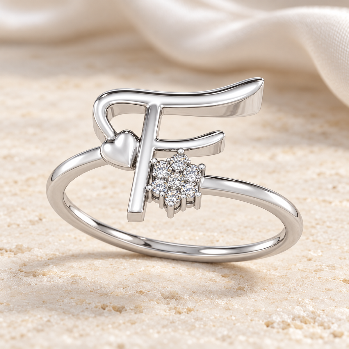 Flora F Silver Ring - White Gold - Aesthetic