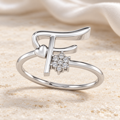 Flora F Silver Ring - White Gold - Aesthetic