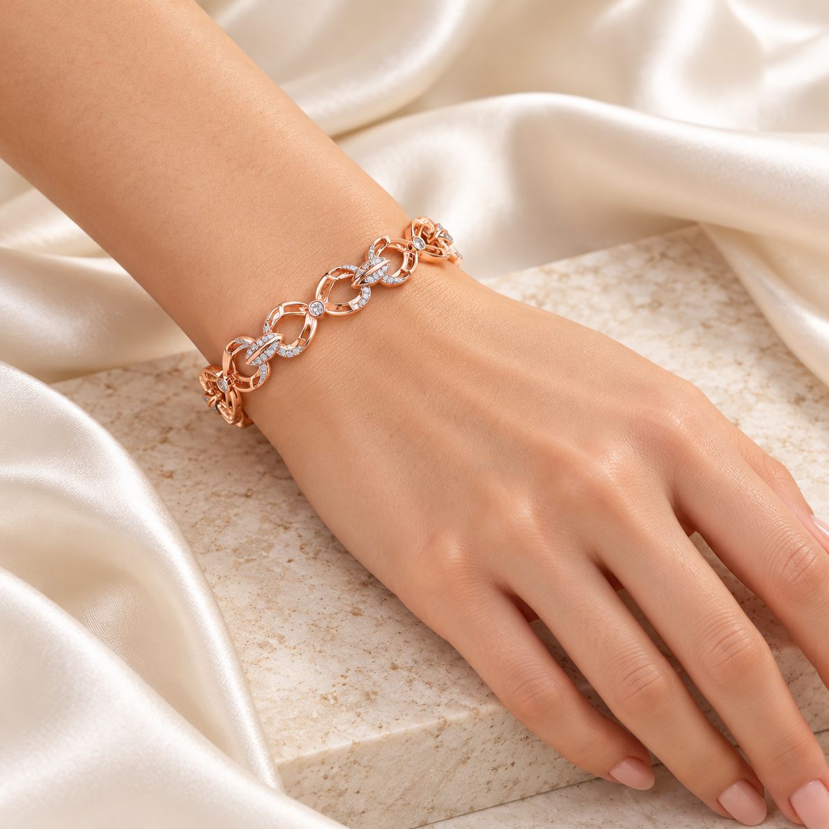 Flora Locked Silver Bangles - Rose Gold worn on wrist