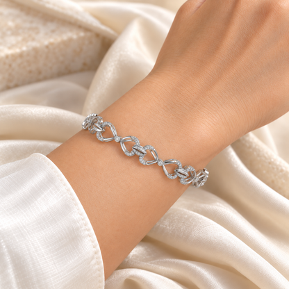 Flora Locked Silver Bangles - White Gold worn on wrist