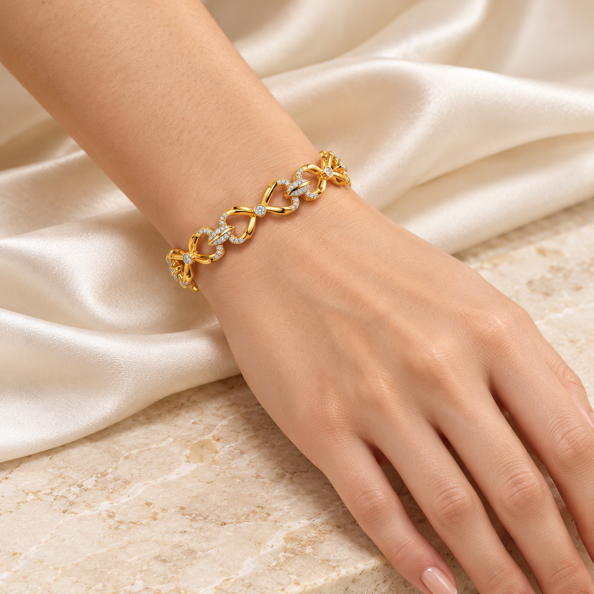 Flora Locked Silver Bangles - Yellow Gold worn on wrist
