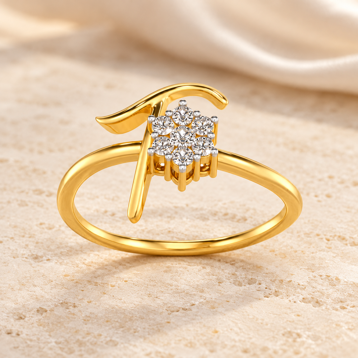 Flora T Silver Ring - Yellow Gold - Aesthetic