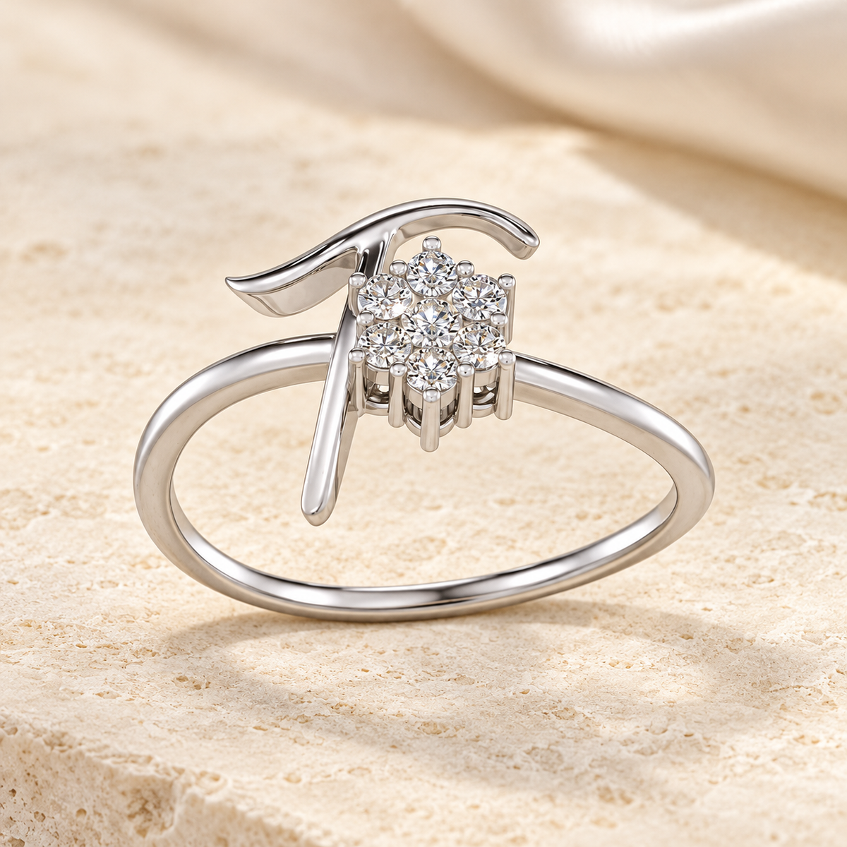 Flora T Silver Ring - White Gold - Aesthetic