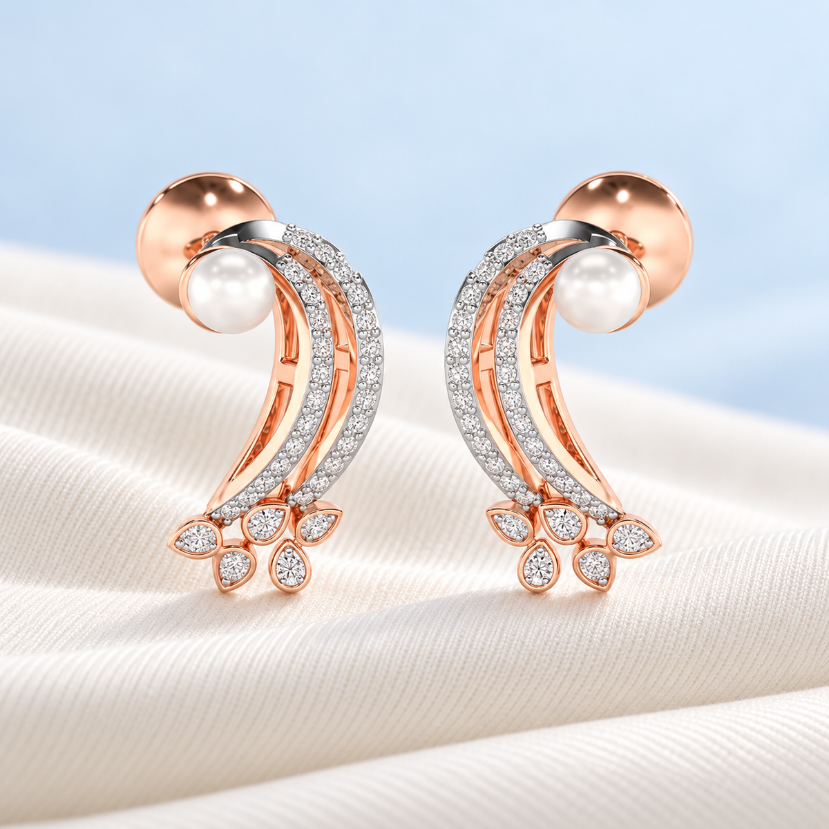 Flora-Tide Silver Pearl Earrings - Rose Gold - Aesthetic