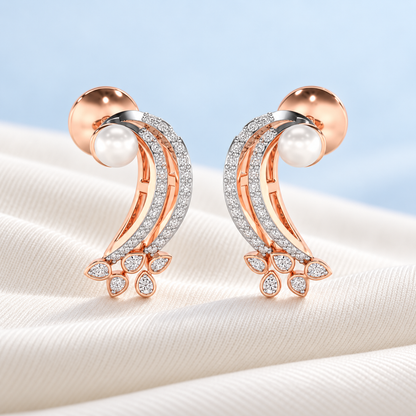 Flora-Tide Silver Pearl Earrings - Rose Gold - Aesthetic