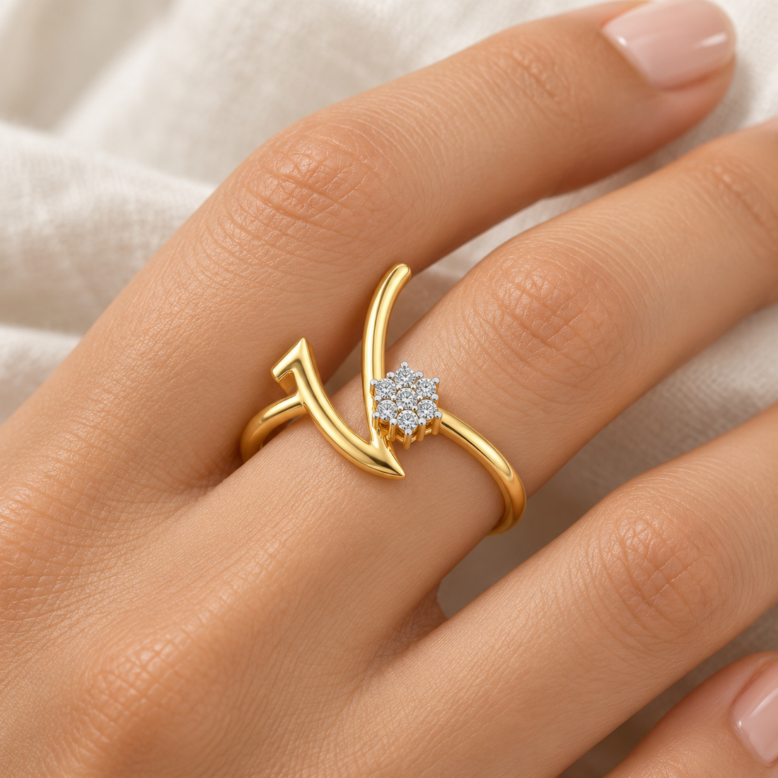 Flora V Silver Ring