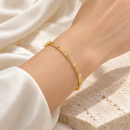 Floral Silver Bangles Yellow Gold worn on wrist