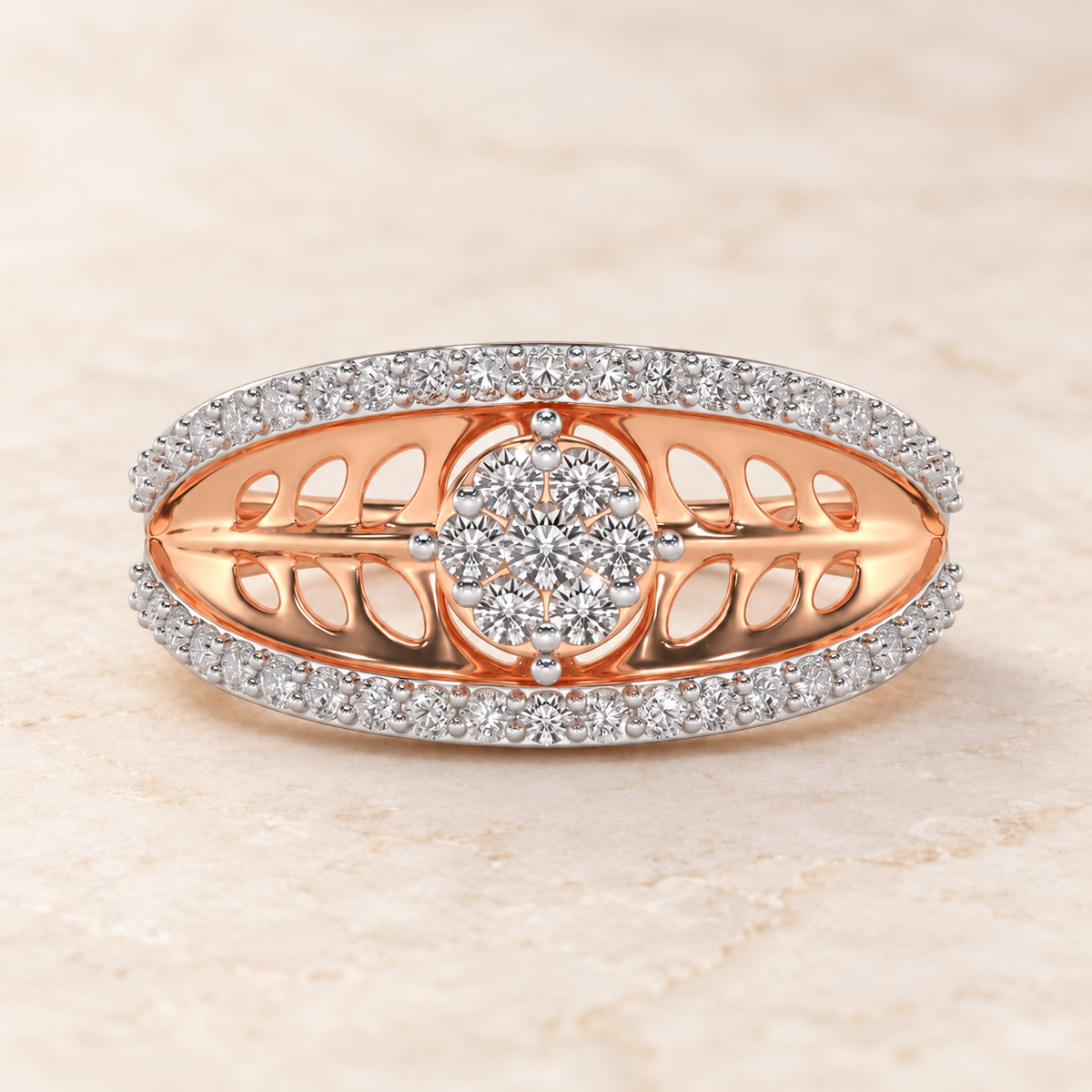 Flower Bouquet Silver Ring - Rose Gold - Aesthetic
