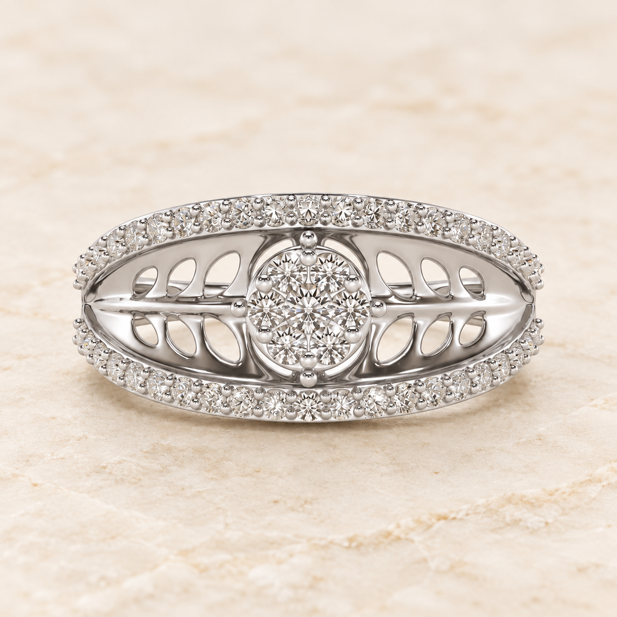 Flower Bouquet Silver Ring - White Gold - Aesthetic