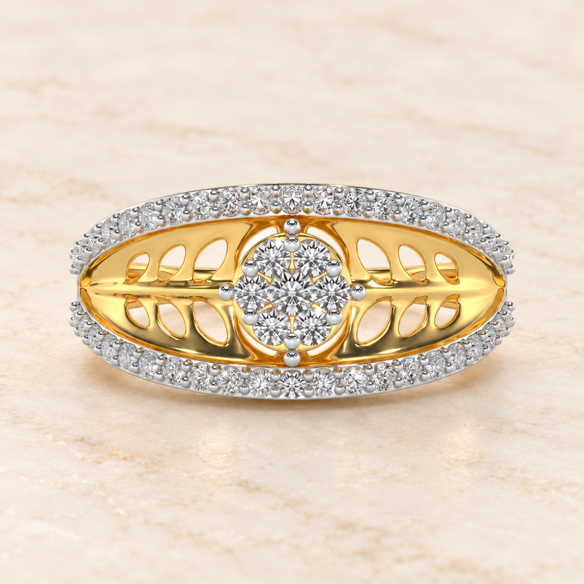 Flower Bouquet Silver Ring - Yellow Gold - Aesthetic