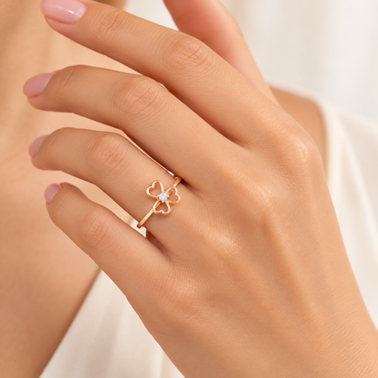 Flower Chord Silver Ring, rose gold, worn on hand