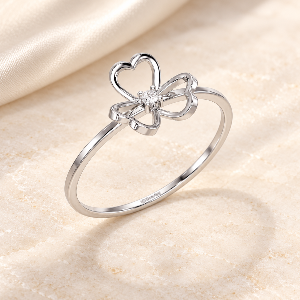 Flower Chord Silver Ring, white gold, aesthetic product image