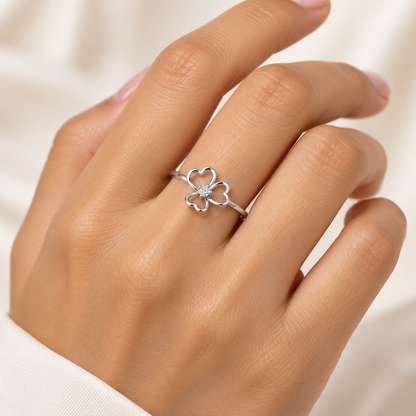 Flower Chord Silver Ring, white gold, worn on hand
