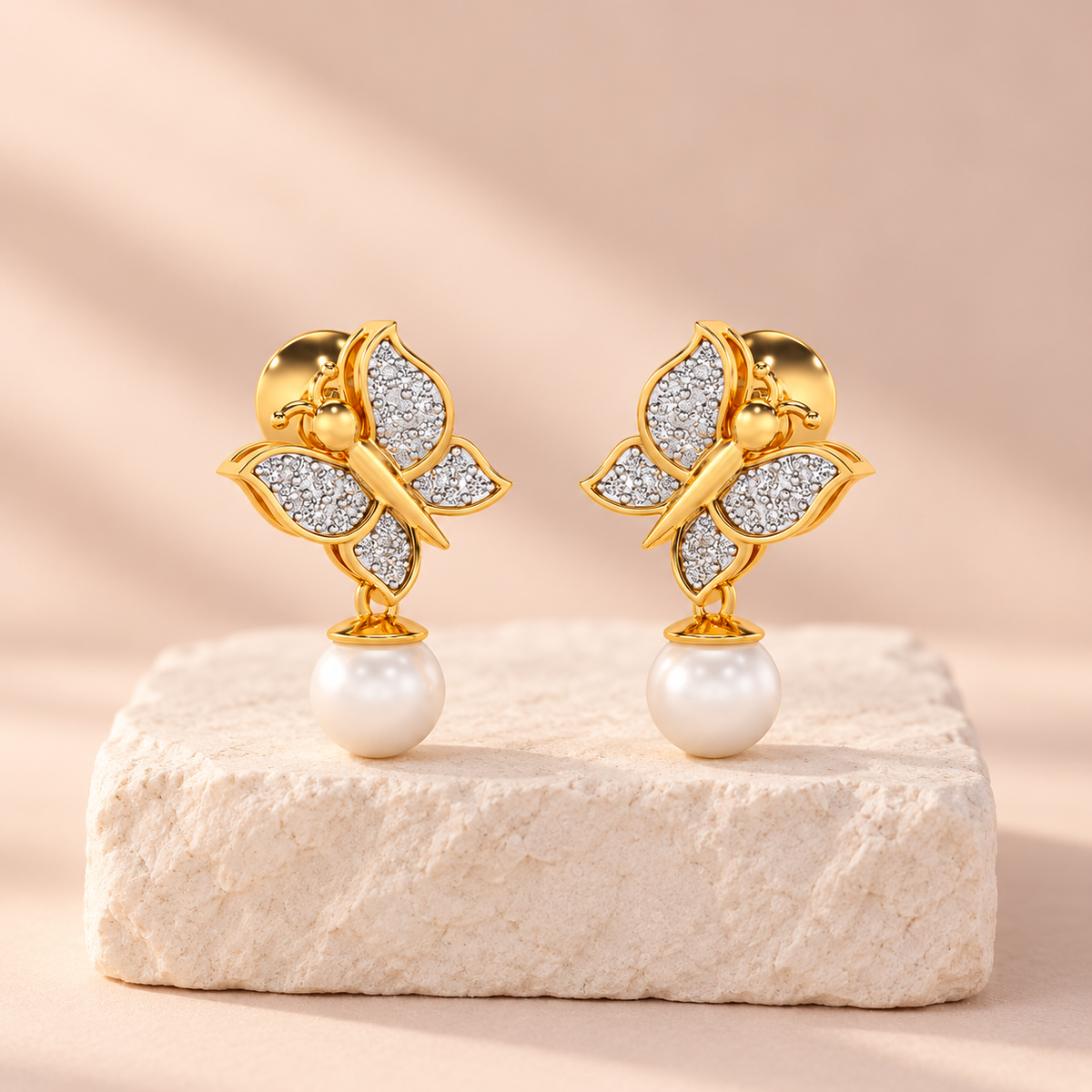 Fresh Wings Silver Pearl Earrings - Yellow Gold - Aesthetic