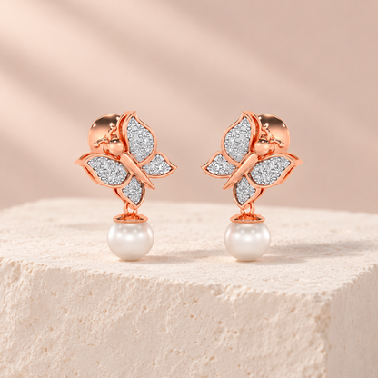 Fresh Wings Silver Pearl Earrings - Rose Gold - Aesthetic
