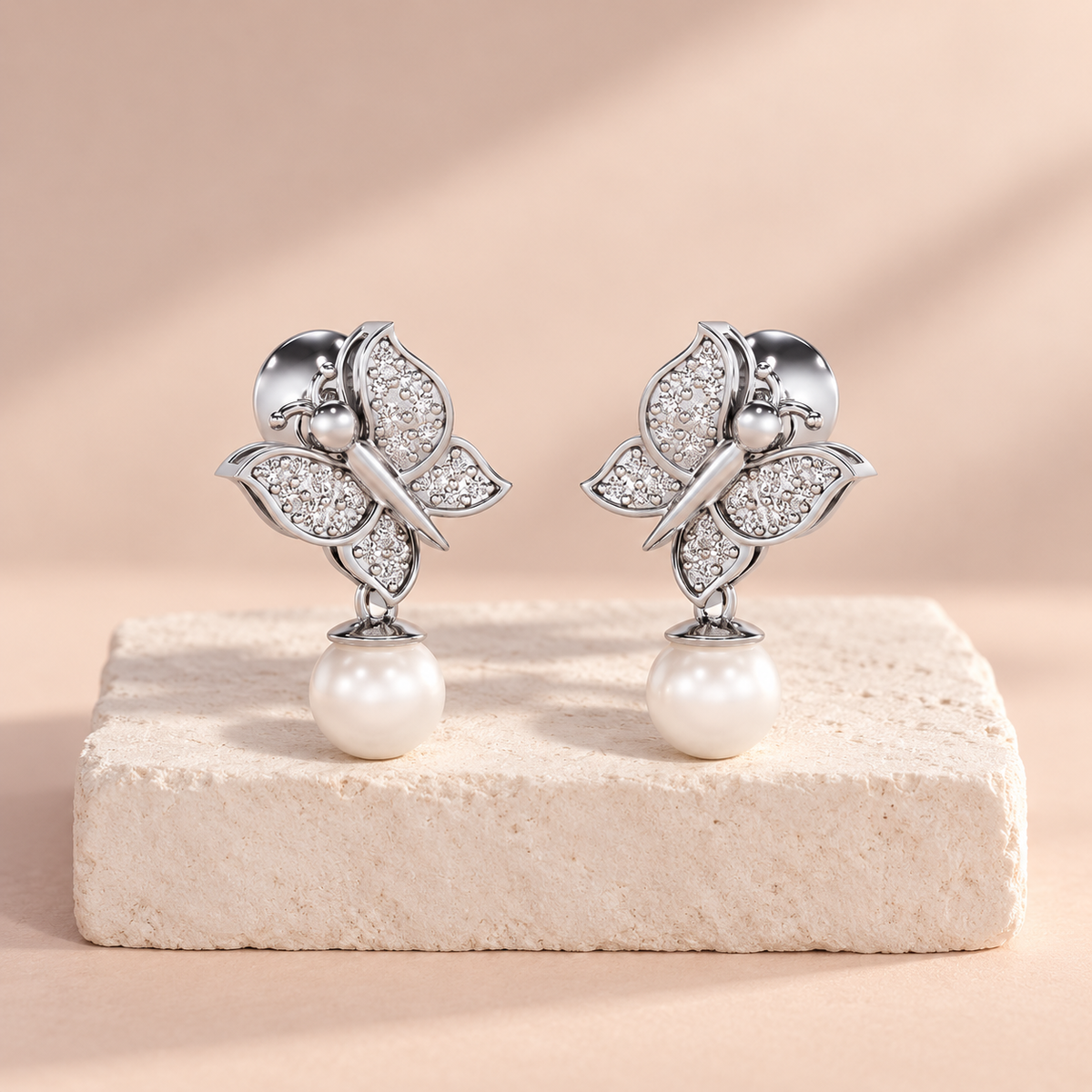 Fresh Wings Silver Pearl Earrings - White Gold - Aesthetic