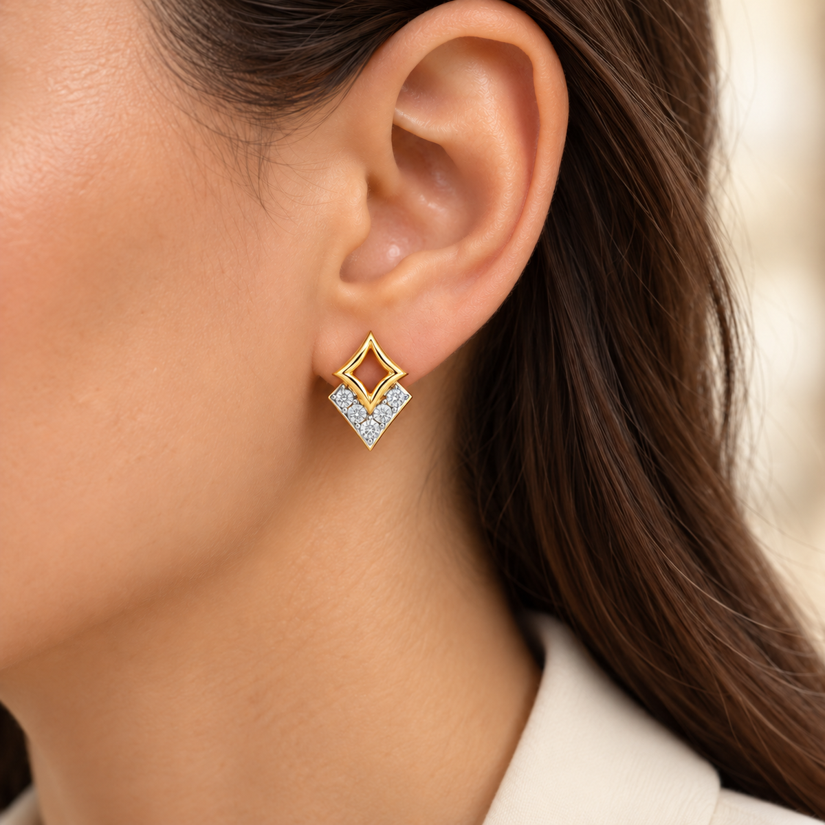 Celestial Stars Silver Earrings - Gold - Model