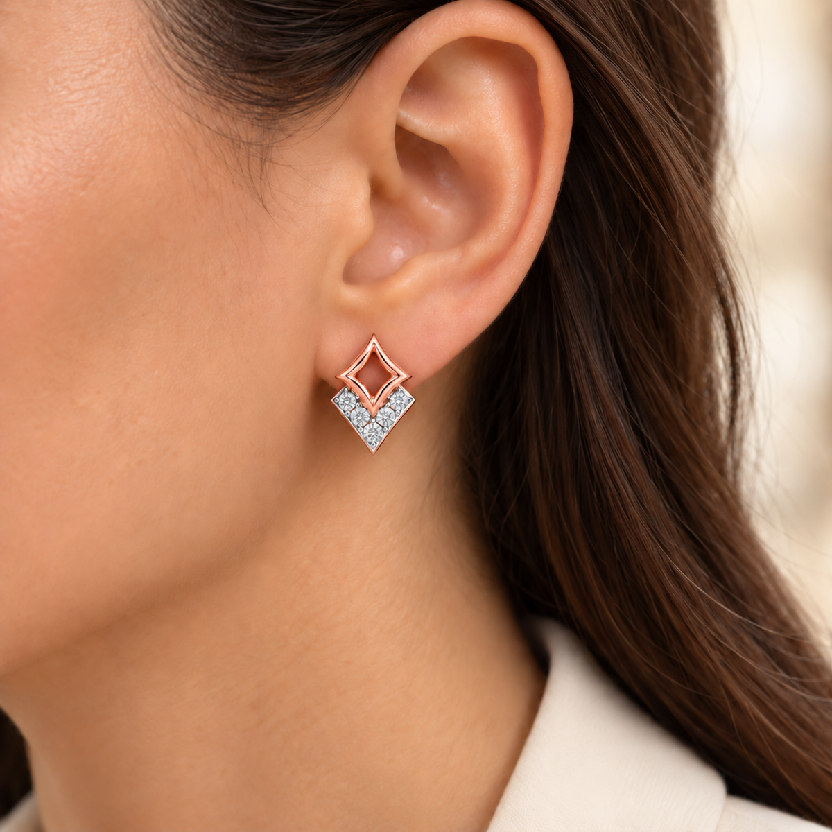Celestial Stars Silver Earrings - Rose Gold - Model