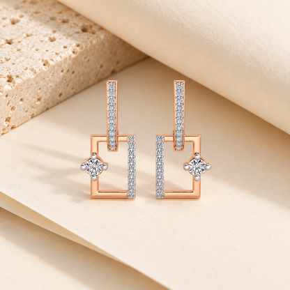 Divine Square Hanging Earrings - Rose Gold - Aesthetic