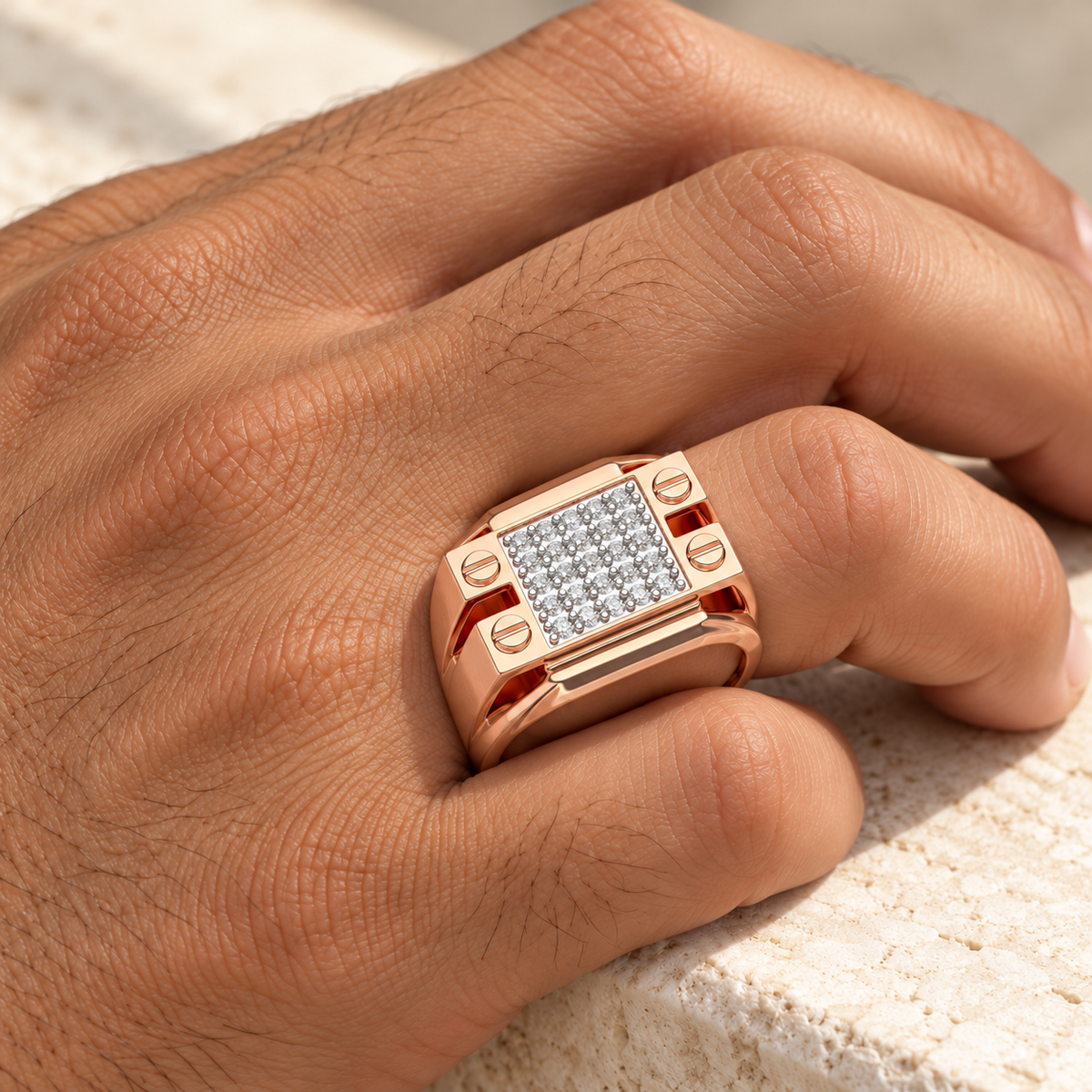 Grandeur Silver Ring For Men - Rose Gold - Model