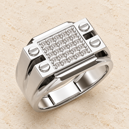 Grandeur Silver Ring For Men - White Gold - Aesthetic