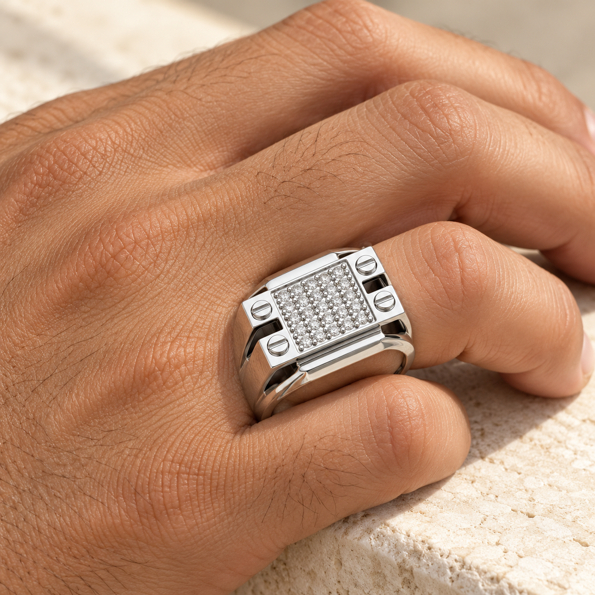Grandeur Silver Ring For Men - White Gold - Model