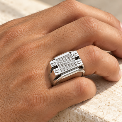 Grandeur Silver Ring For Men - White Gold - Model