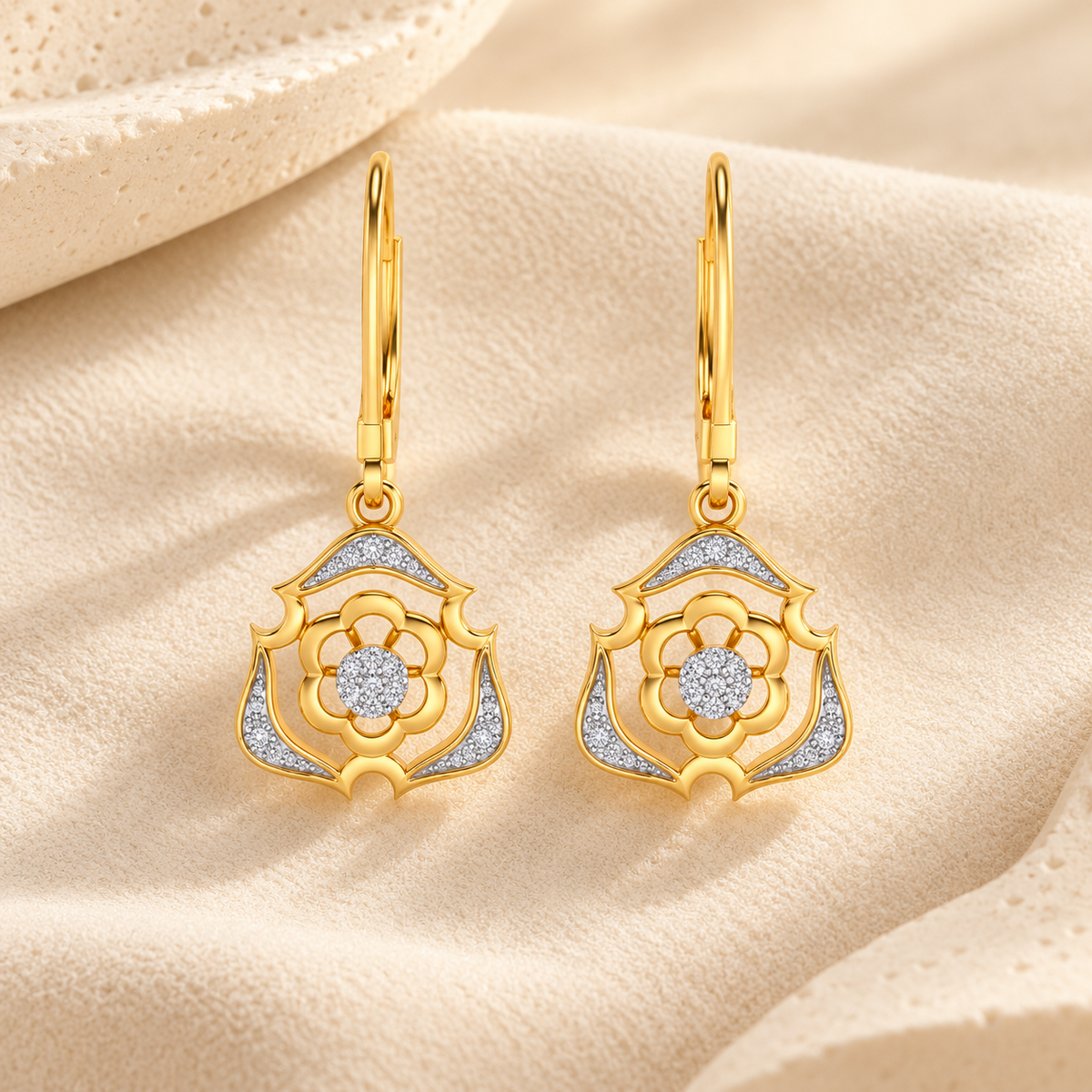 Intricate Floral Drops Earrings - Gold - Aesthetic