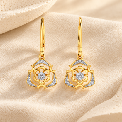 Intricate Floral Drops Earrings - Gold - Aesthetic
