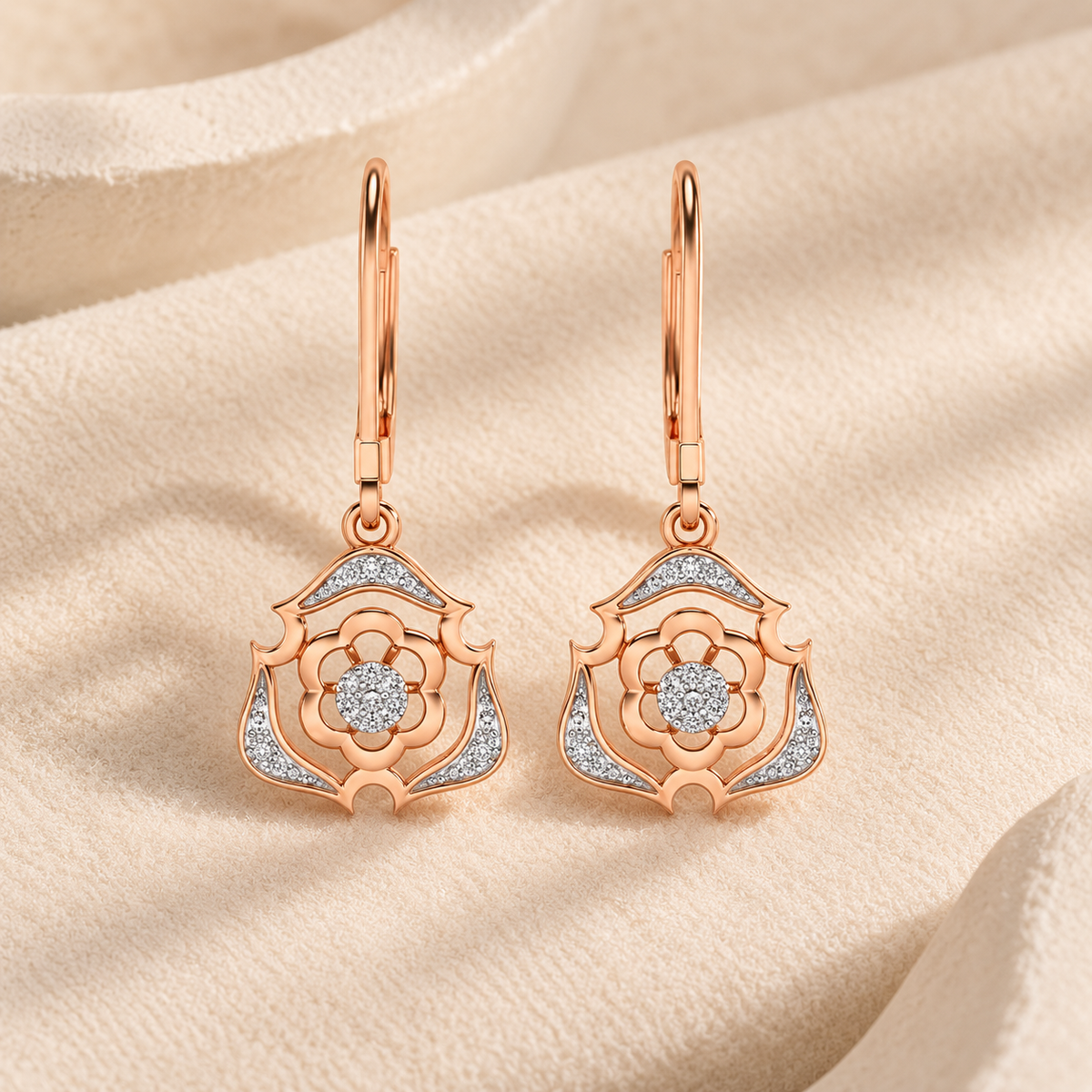 Intricate Floral Drops Earrings - Rose Gold - Aesthetic