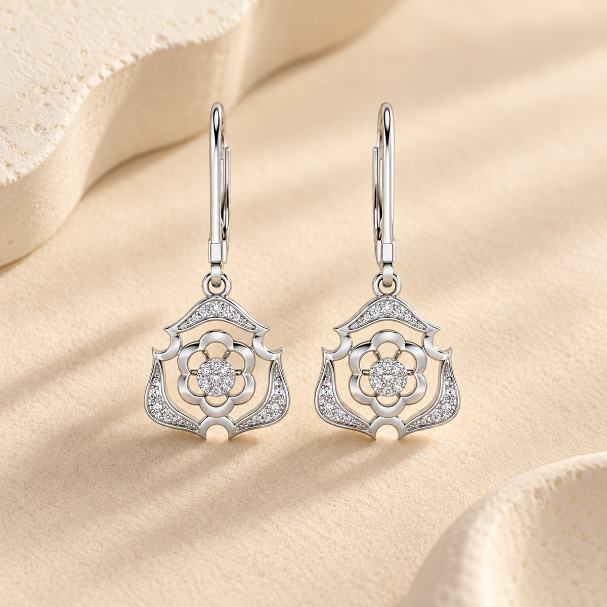 Intricate Floral Drops Earrings - Silver - Aesthetic