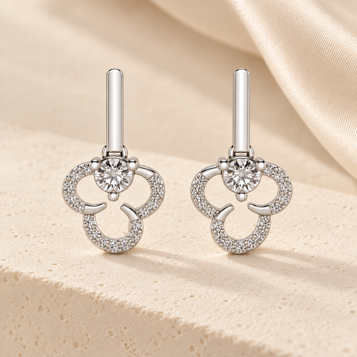 Inverted Flower Earring Drops - Silver - Aesthetic