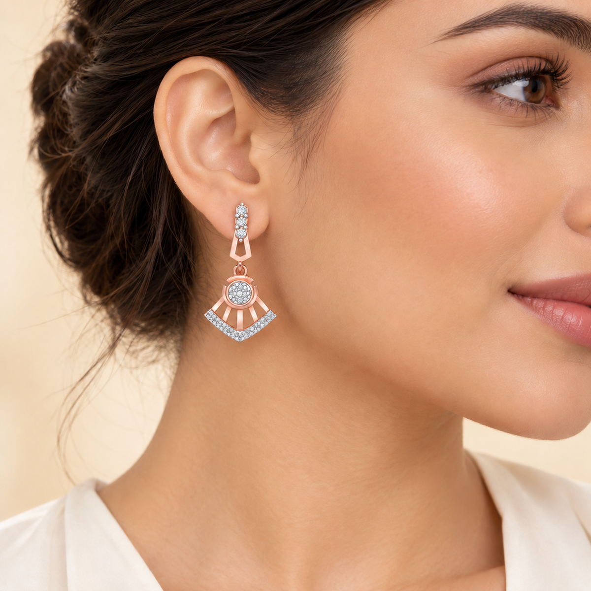 Phenonmenal Silver Earring Drops - Rose Gold - Model