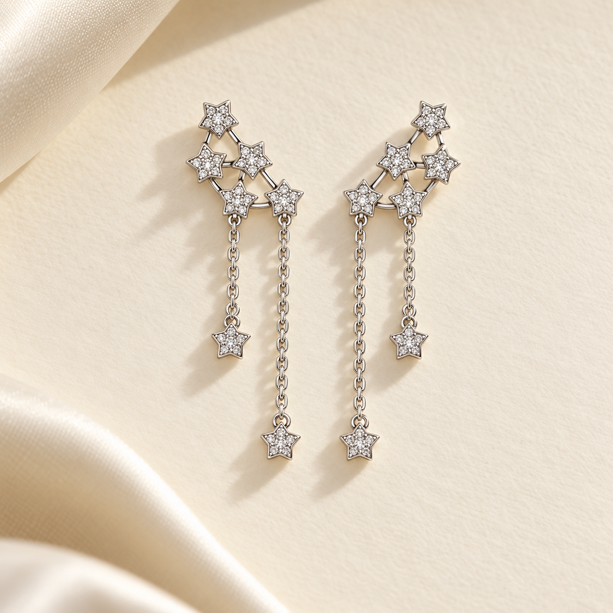 Starry Silver Danglers - Silver - Aesthetic