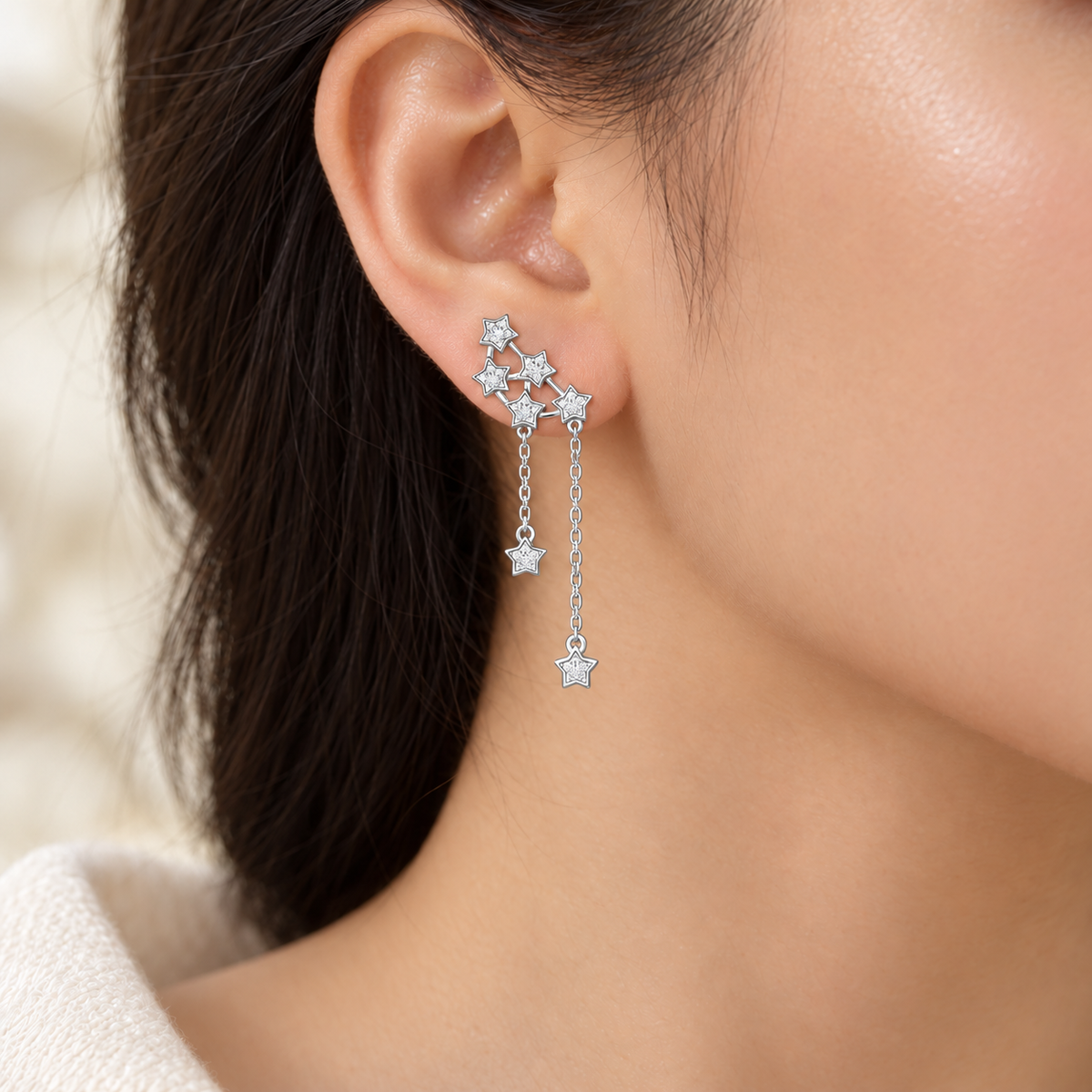 Starry Silver Danglers - Silver - Model