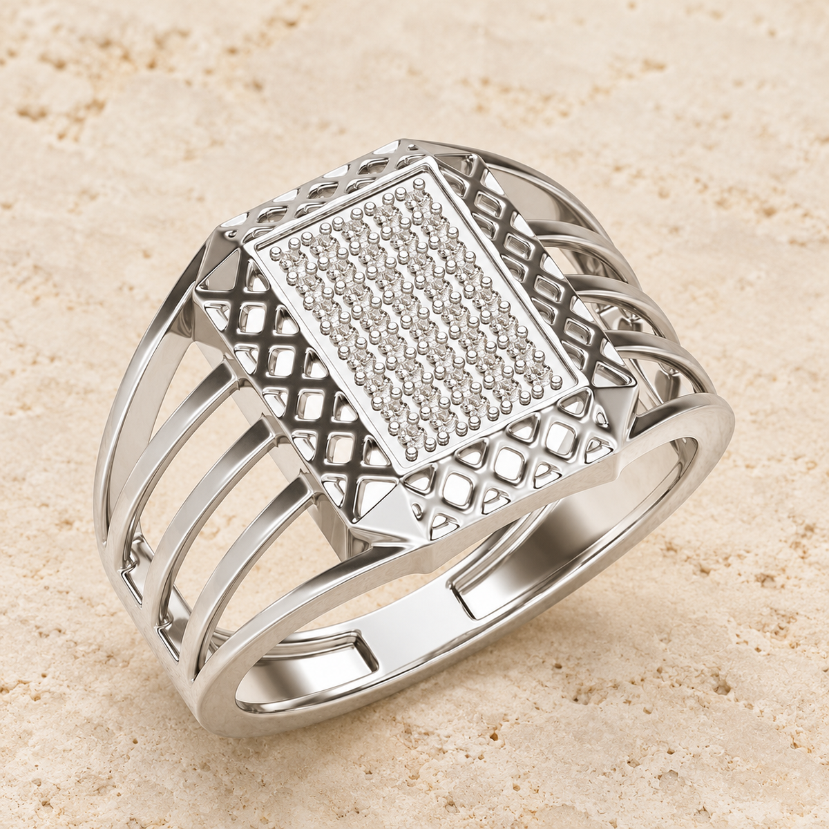 Taksh Silver Ring For Men - White Gold - Aesthetic