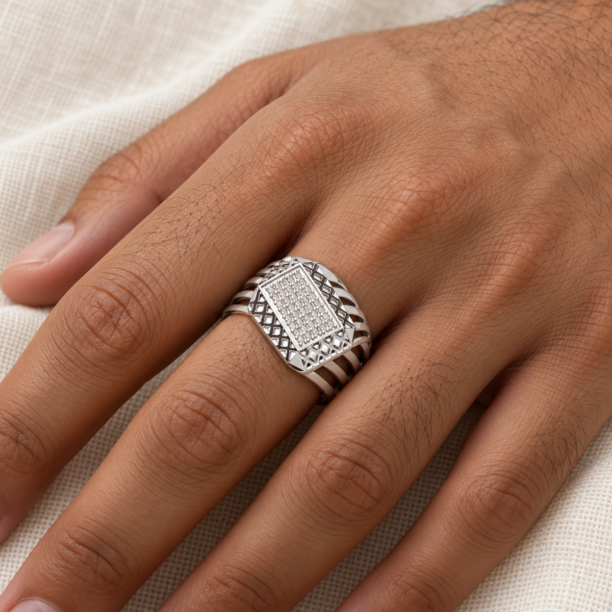Taksh Silver Ring For Men - White Gold - Model
